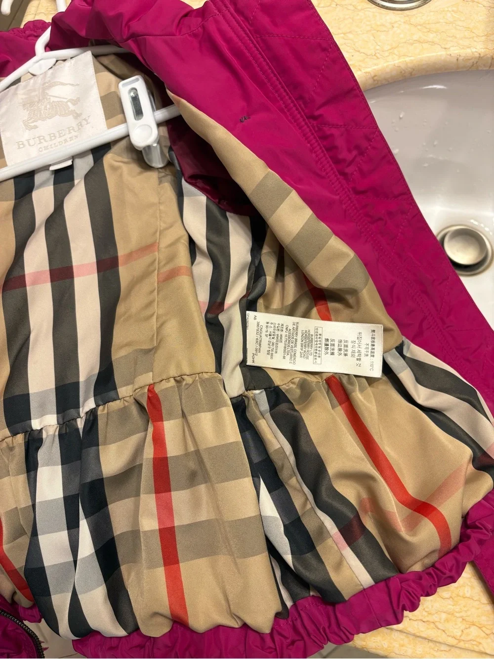 Burberry Bright Magenta Hooded Kids Raincoat with Belt